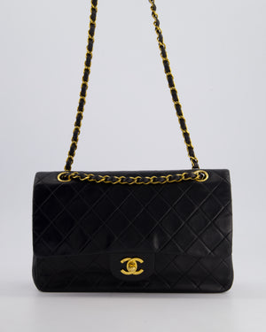 Chanel Vintage Black Medium Classic Double Flap Bag in Lambskin Leather with 24K Gold Hardware