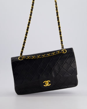 Chanel Vintage Black Medium Classic Double Flap Bag in Lambskin Leather with 24K Gold Hardware