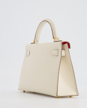 Hermès Mini Kelly 20cm HSS Bag in Craie Epsom Leather and Rouge de Coeur Interior with Gold Hardware