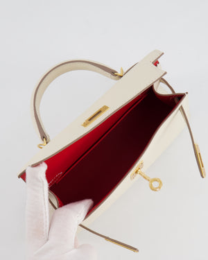 Hermès Mini Kelly 20cm HSS Bag in Craie Epsom Leather and Rouge de Coeur Interior with Gold Hardware