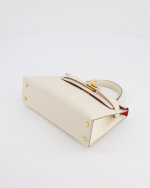 Hermès Mini Kelly 20cm HSS Bag in Craie Epsom Leather and Rouge de Coeur Interior with Gold Hardware