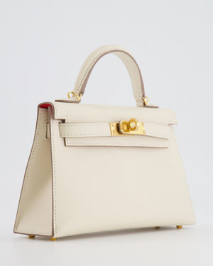 Hermès Mini Kelly 20cm HSS Bag in Craie Epsom Leather and Rouge de Coeur Interior with Gold Hardware