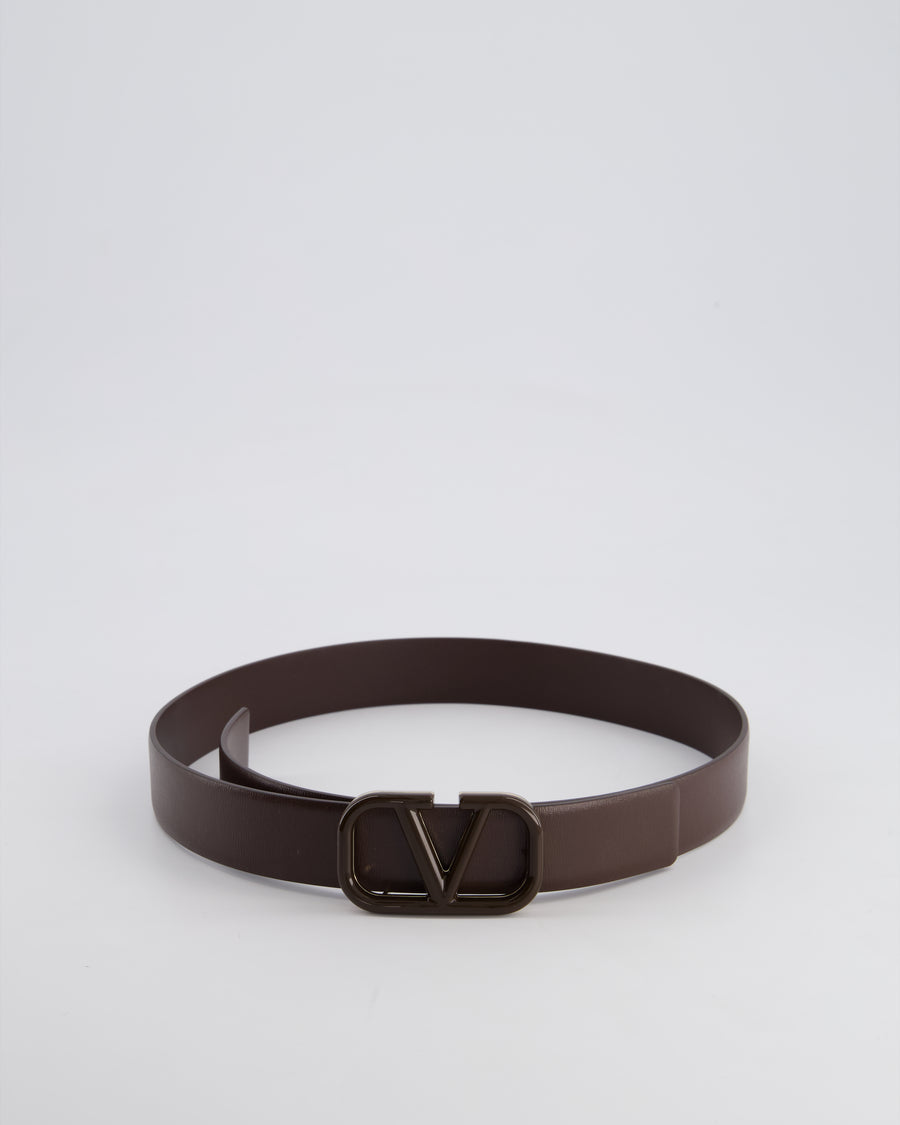 Valentino Brown Enamel V Logo Signature Belt 75cm