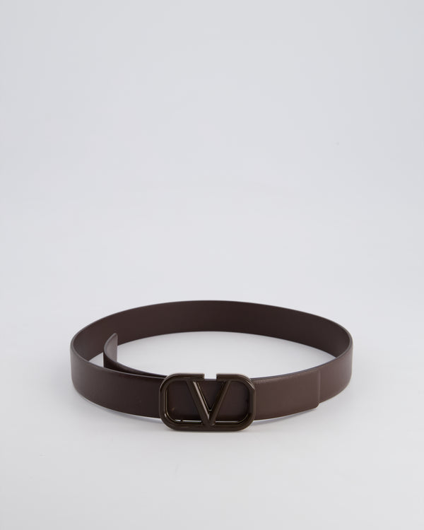 Valentino Brown Enamel V Logo Signature Belt 75cm