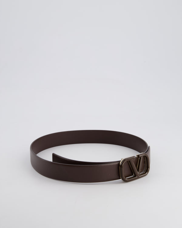 Valentino Brown Enamel V Logo Signature Belt 75cm