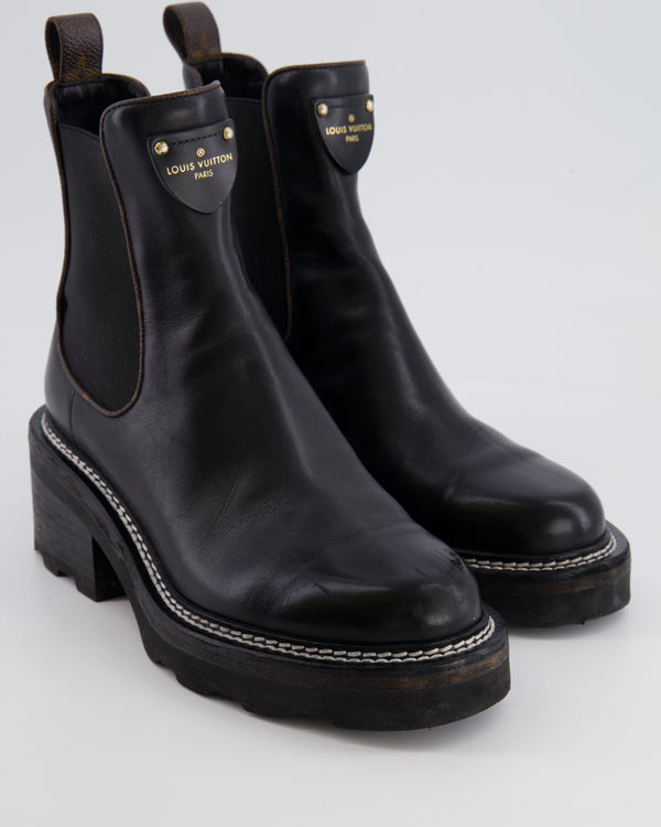 Louis Vuitton Black Beaubourg Ankle Boots with Monogram and Leather Logo Details Size EU 38.5 RRP £1,230