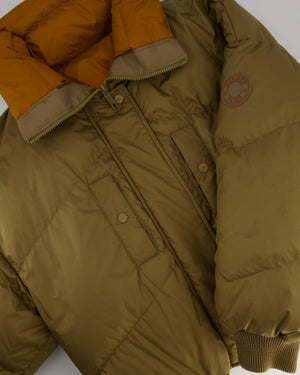 Hermès Khaki, Brown Reversible Puffer Jacket with Patch Logo Detail Size FR 38 UK 10