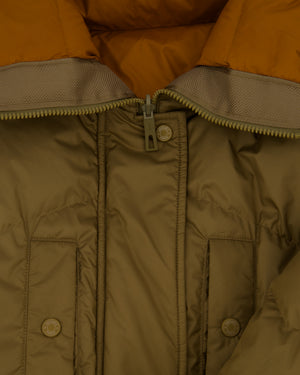 Hermès Khaki, Brown Reversible Puffer Jacket with Patch Logo Detail Size FR 38 UK 10