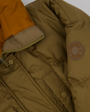 Hermès Khaki, Brown Reversible Puffer Jacket with Patch Logo Detail Size FR 38 UK 10