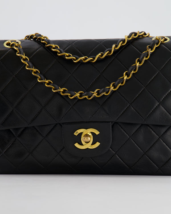 Chanel Vintage Black Medium Classic Double Flap Bag in Lambskin Leather with 24K Gold Hardware