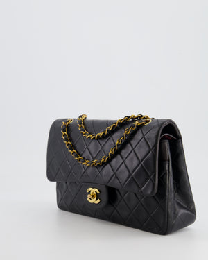 Chanel Vintage Black Medium Classic Double Flap Bag in Lambskin Leather with 24K Gold Hardware