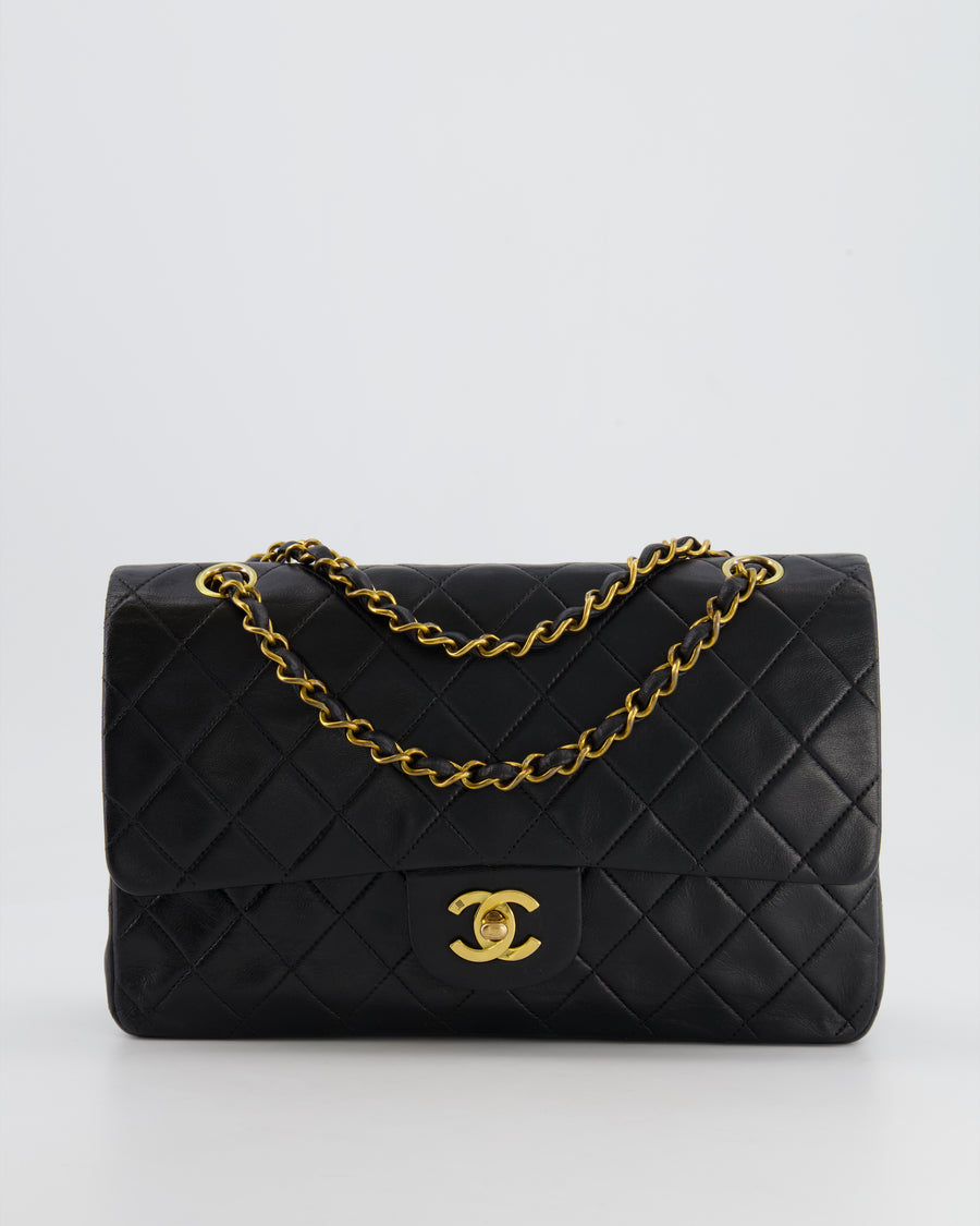 Chanel Vintage Black Medium Classic Double Flap Bag in Lambskin Leather with 24K Gold Hardware