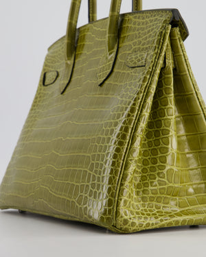 *HOT & RARE* Hermès Birkin Retourne 30cm Bag in Vert Olive Shiny Porosus Crocodile Leather with Palladium Hardware