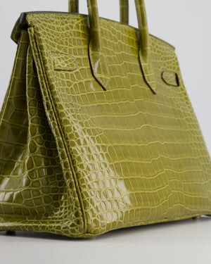 *HOT & RARE* Hermès Birkin Retourne 30cm Bag in Vert Olive Shiny Porosus Crocodile Leather with Palladium Hardware