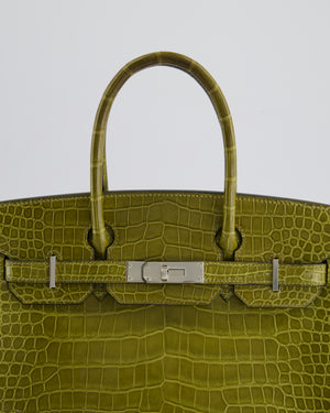 *HOT & RARE* Hermès Birkin Retourne 30cm Bag in Vert Olive Shiny Porosus Crocodile Leather with Palladium Hardware