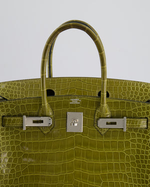 *HOT & RARE* Hermès Birkin Retourne 30cm Bag in Vert Olive Shiny Porosus Crocodile Leather with Palladium Hardware