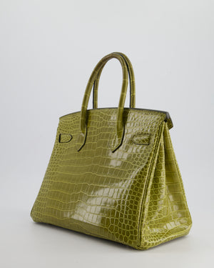 *HOT & RARE* Hermès Birkin Retourne 30cm Bag in Vert Olive Shiny Porosus Crocodile Leather with Palladium Hardware