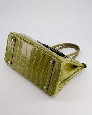 *HOT & RARE* Hermès Birkin Retourne 30cm Bag in Vert Olive Shiny Porosus Crocodile Leather with Palladium Hardware