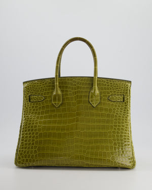 *HOT & RARE* Hermès Birkin Retourne 30cm Bag in Vert Olive Shiny Porosus Crocodile Leather with Palladium Hardware