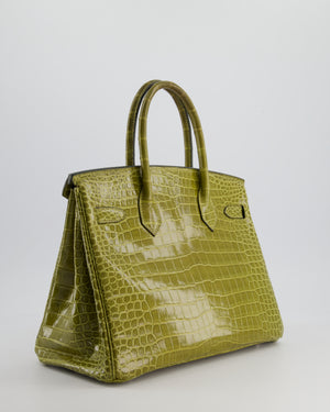 *HOT & RARE* Hermès Birkin Retourne 30cm Bag in Vert Olive Shiny Porosus Crocodile Leather with Palladium Hardware