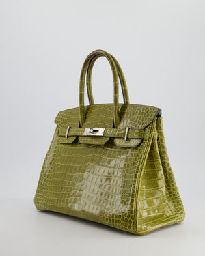 *HOT & RARE* Hermès Birkin Retourne 30cm Bag in Vert Olive Shiny Porosus Crocodile Leather with Palladium Hardware