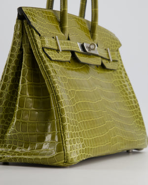 *HOT & RARE* Hermès Birkin Retourne 30cm Bag in Vert Olive Shiny Porosus Crocodile Leather with Palladium Hardware