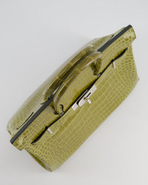 *HOT & RARE* Hermès Birkin Retourne 30cm Bag in Vert Olive Shiny Porosus Crocodile Leather with Palladium Hardware