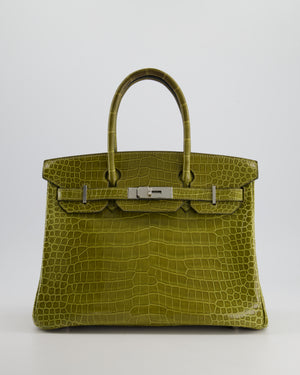 *HOT & RARE* Hermès Birkin Retourne 30cm Bag in Vert Olive Shiny Porosus Crocodile Leather with Palladium Hardware