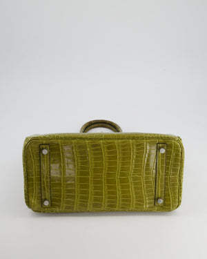 *HOT & RARE* Hermès Birkin Retourne 30cm Bag in Vert Olive Shiny Porosus Crocodile Leather with Palladium Hardware