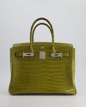 *HOT & RARE* Hermès Birkin Retourne 30cm Bag in Vert Olive Shiny Porosus Crocodile Leather with Palladium Hardware