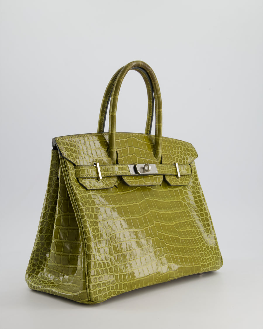 *HOT & RARE* Hermès Birkin Retourne 30cm Bag in Vert Olive Shiny Porosus Crocodile Leather with Palladium Hardware