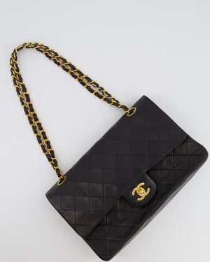 Chanel Vintage Black Medium Classic Double Flap Bag in Lambskin Leather with 24K Gold Hardware