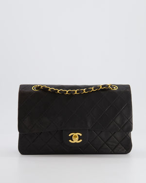 Chanel Vintage Black Medium Classic Double Flap Bag in Lambskin Leather with 24K Gold Hardware