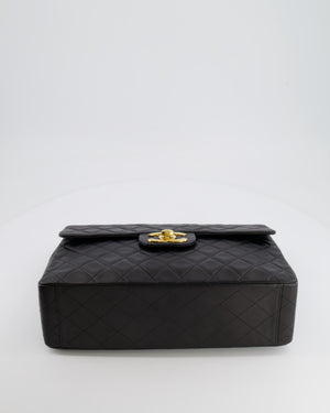 Chanel Vintage Black XL Jumbo Single Classic Flap Bag in Lambskin Leather with 24K Gold Hardware