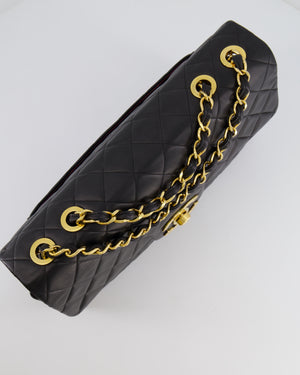 Chanel Vintage Black XL Jumbo Single Classic Flap Bag in Lambskin Leather with 24K Gold Hardware