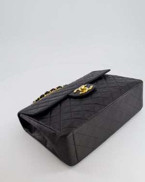 Chanel Vintage Black XL Jumbo Single Classic Flap Bag in Lambskin Leather with 24K Gold Hardware