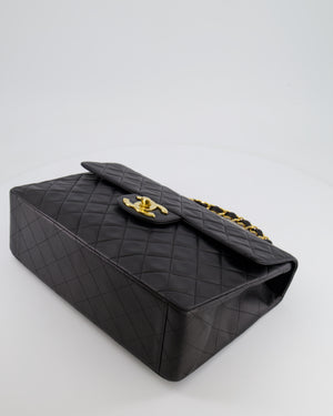 Chanel Vintage Black XL Jumbo Single Classic Flap Bag in Lambskin Leather with 24K Gold Hardware