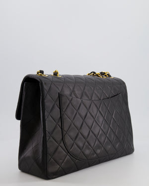 Chanel Vintage Black XL Jumbo Single Classic Flap Bag in Lambskin Leather with 24K Gold Hardware