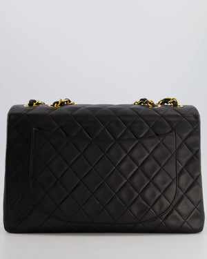 Chanel Vintage Black XL Jumbo Single Classic Flap Bag in Lambskin Leather with 24K Gold Hardware