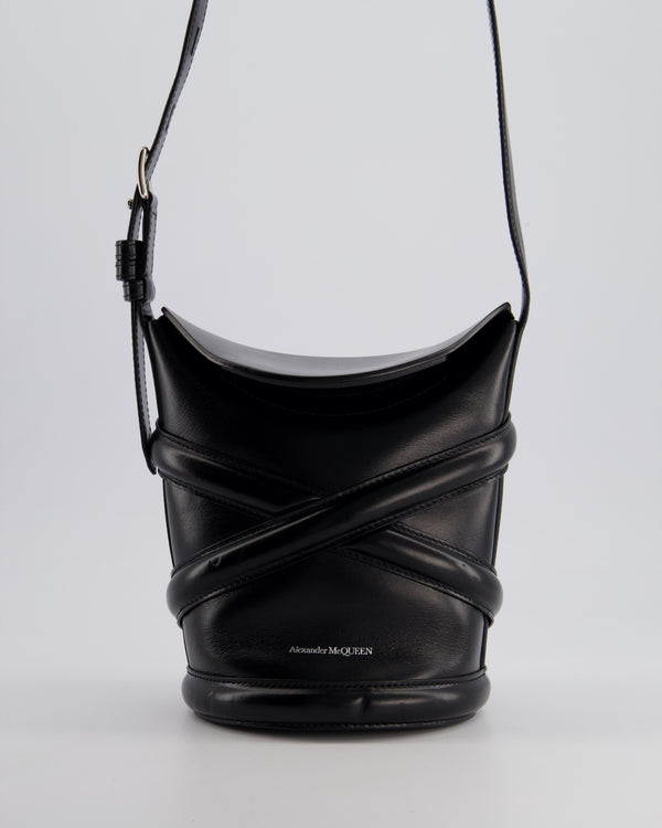 Alexander McQueen Black Le Curve Bucket Bag in Calfskin Leather with Palladium Hardware