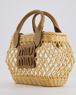 Miu Miu Tan Woven Mini Bag with Caramel Leather Trim and Gold Hardware