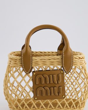 Miu Miu Tan Woven Mini Bag with Caramel Leather Trim and Gold Hardware