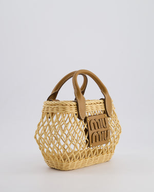 Miu Miu Tan Woven Mini Bag with Caramel Leather Trim and Gold Hardware