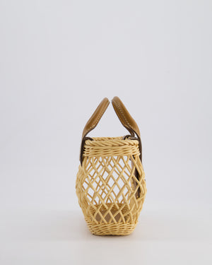 Miu Miu Tan Woven Mini Bag with Caramel Leather Trim and Gold Hardware