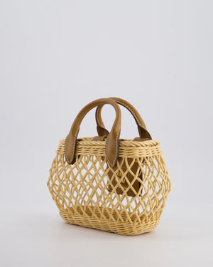 Miu Miu Tan Woven Mini Bag with Caramel Leather Trim and Gold Hardware