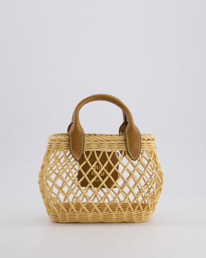 Miu Miu Tan Woven Mini Bag with Caramel Leather Trim and Gold Hardware