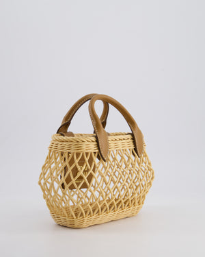 Miu Miu Tan Woven Mini Bag with Caramel Leather Trim and Gold Hardware