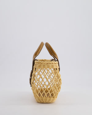 Miu Miu Tan Woven Mini Bag with Caramel Leather Trim and Gold Hardware