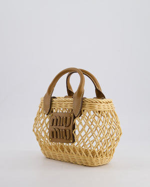 Miu Miu Tan Woven Mini Bag with Caramel Leather Trim and Gold Hardware