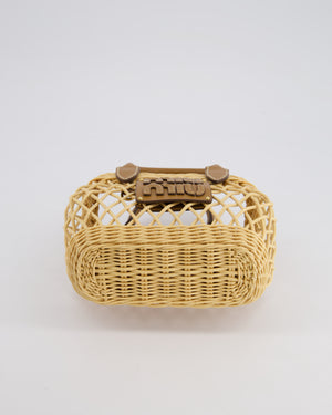 Miu Miu Tan Woven Mini Bag with Caramel Leather Trim and Gold Hardware